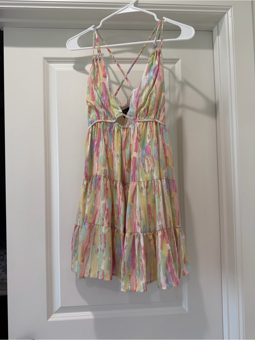Blue Blush Pastel Brushstroke Tiered Sundress - Pink, Yellow, Green, Blue